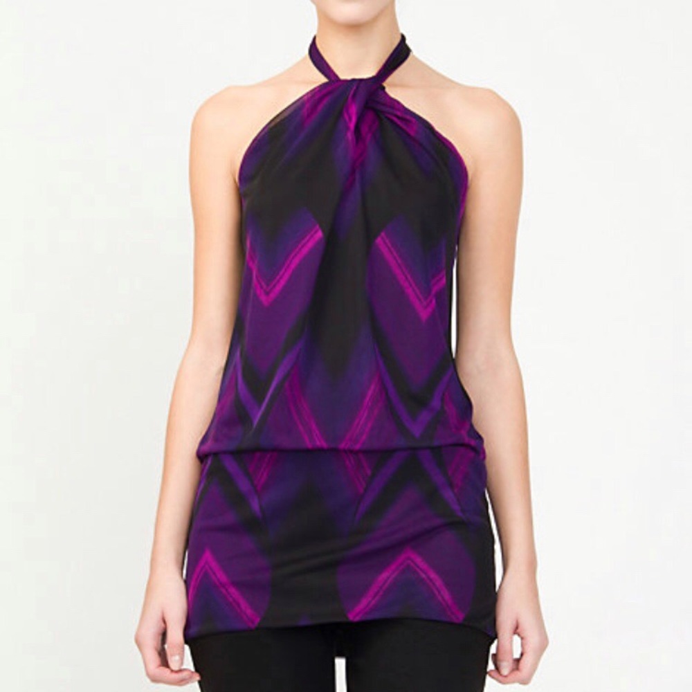 Geo Print Knit Halter Purple & Black Tunic NWT